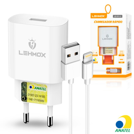 Carregador De Celular 3.1a USB Com Cabo Lightning LEHMOX - LE-511-3