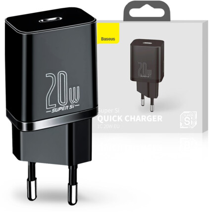 Carregador Tipo-C 20W Super SI Quick Charger Preto BASEUS  - CCSP000201