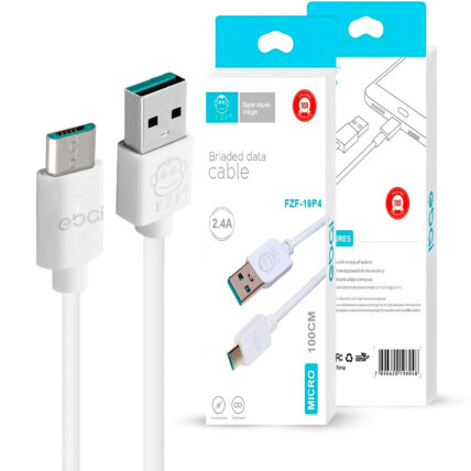 Cabo Carregador V8 Micro USB 2.4a 1 Metro EBAI - FZF-19P4V