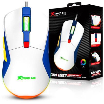 Mouse Gamer Branco Xtrike-ME GM-227 com Fio USB RGB 3600dpi