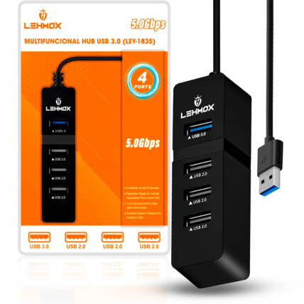 Hub Usb 4 Portas 1 Usb 3.0 e 3 Usb 2.0 LEHMOX - LEY-1835