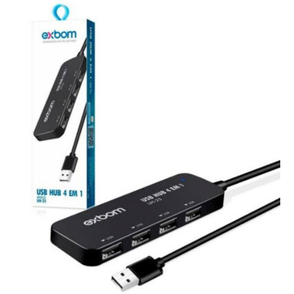 HUB 4 Portas USB 2.0 Com Carregamento Inteligente 480mbps Exbom UH-25