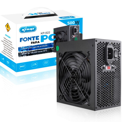 Fonte ATX 500W Gamer Silenciosa Bivolt Manual Knup - KP-522