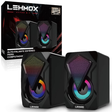 Caixa de Som para PC USB P2 com Iluminação Led RGB Lehmox - LEY-1916