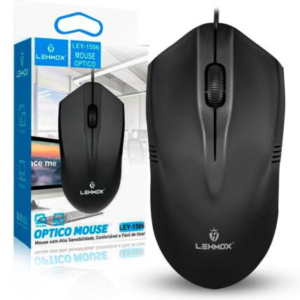 Mouse Óptico com Fio Usb 3 Botões Preto - LEY-1506