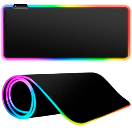 Mouse Pad Gamer com Led RGB Grande 800x300mm Preto - HE7D1